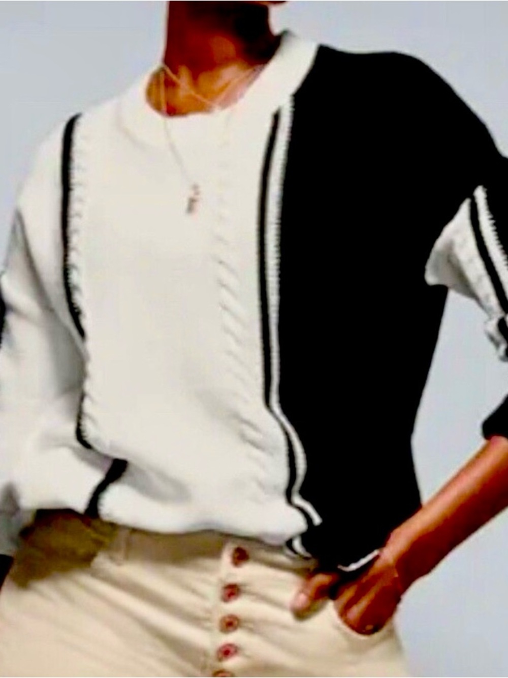 CAbi Black and White Colorblock Crew Sweater